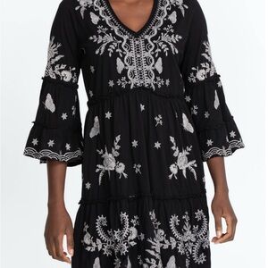 Johnny Was Black Dress with Embroidery XL